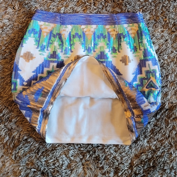 Tobi Blue Multicolor Sequined Aztec Mini Skirt S - Picture 6 of 8